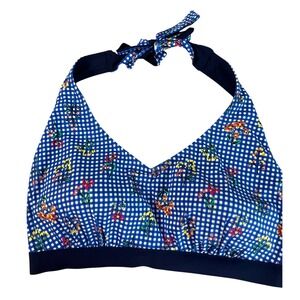 NWT Lands End Reversible Tie Halter Bikini Top 16W Plus Botanical Check Swimwear
